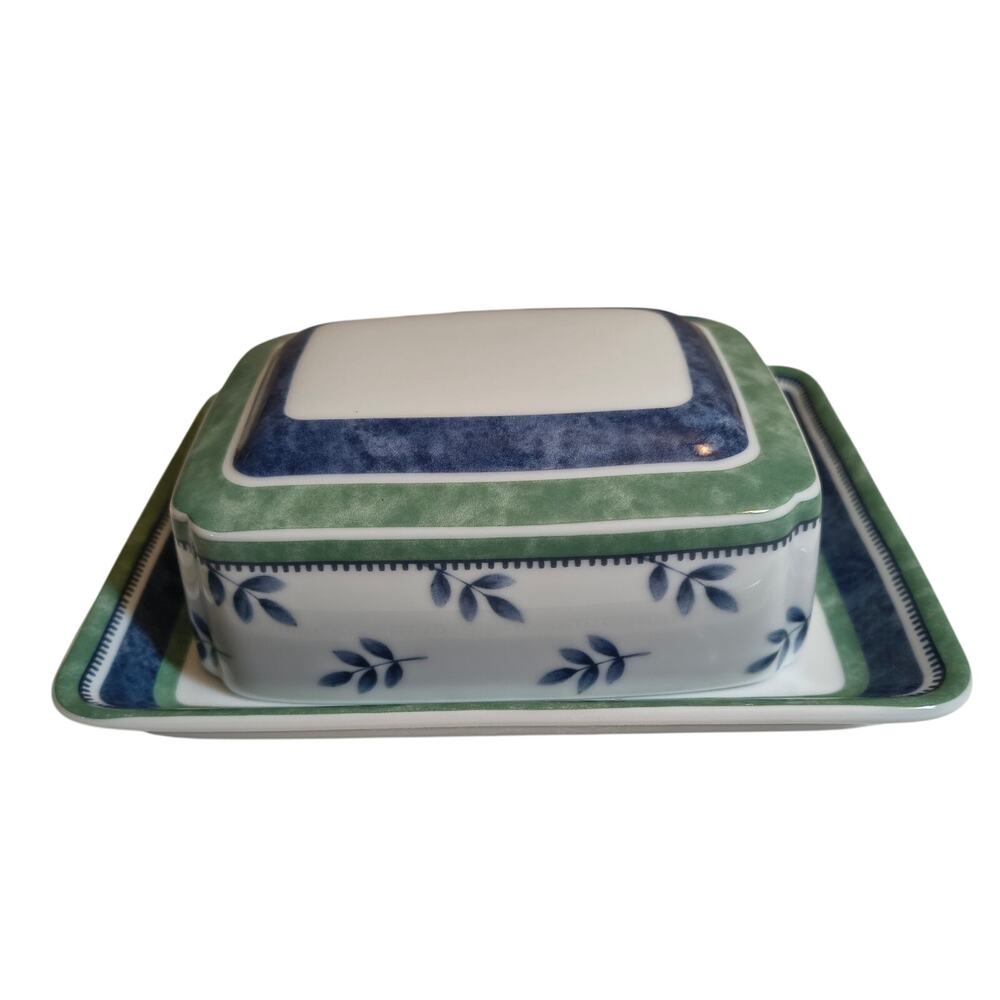 Villeroy & Boch Switch 3 Covered Butter Dish Germany Porcelain Blue White Green